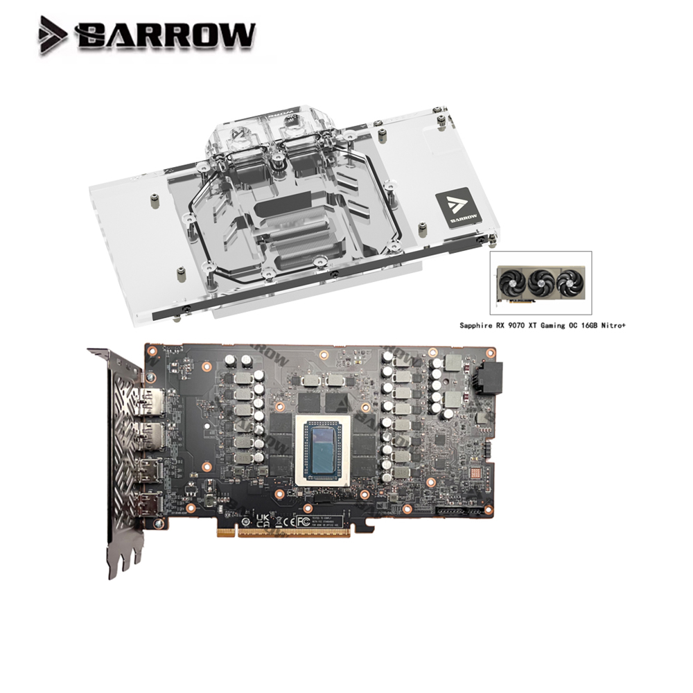 Rx 9070 Xt - Barrow GPU Waterblok Voor Sapphire Radeon